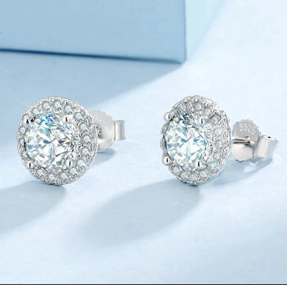 S925 Flower Cluster Halo Earrings